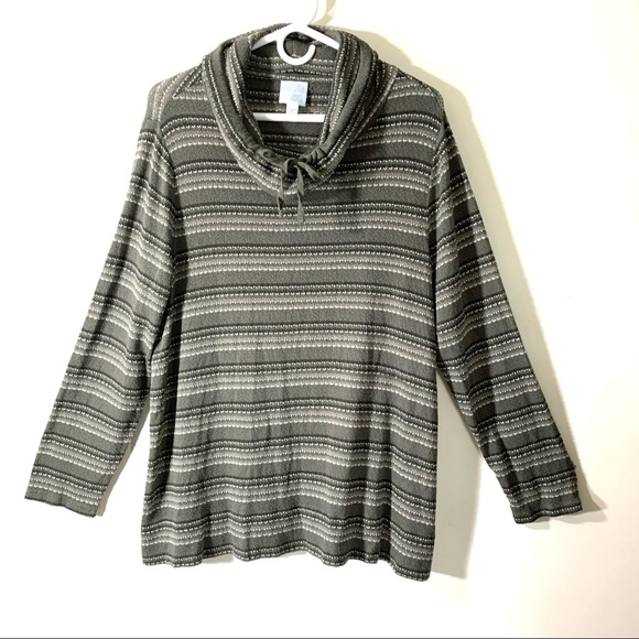 2/$35 Sunday Green Striped Cowl Neck Sweater - Picture 1 of 10